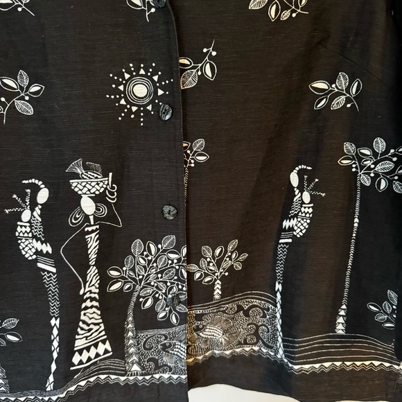 Easy Spirit African Print Embroidered Women’s Linen Silk Blend Boxy Top Size S - Picture 3 of 6